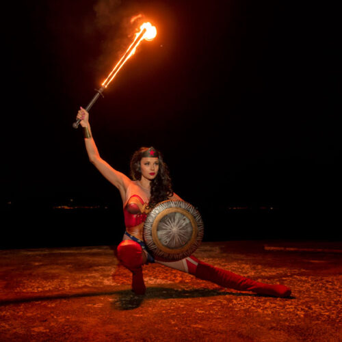 Wonder Woman with fire sword
