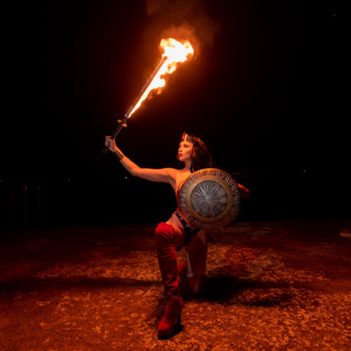 Wonder Woman with fire sword
