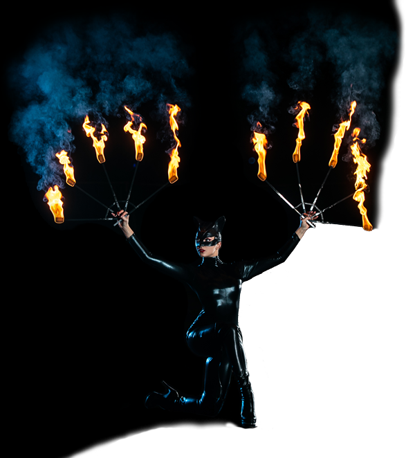 Catwoman with fire fans
