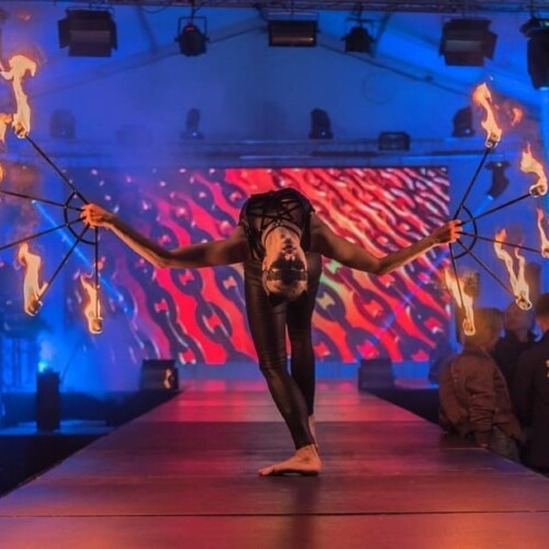 Catwoman with fire fans