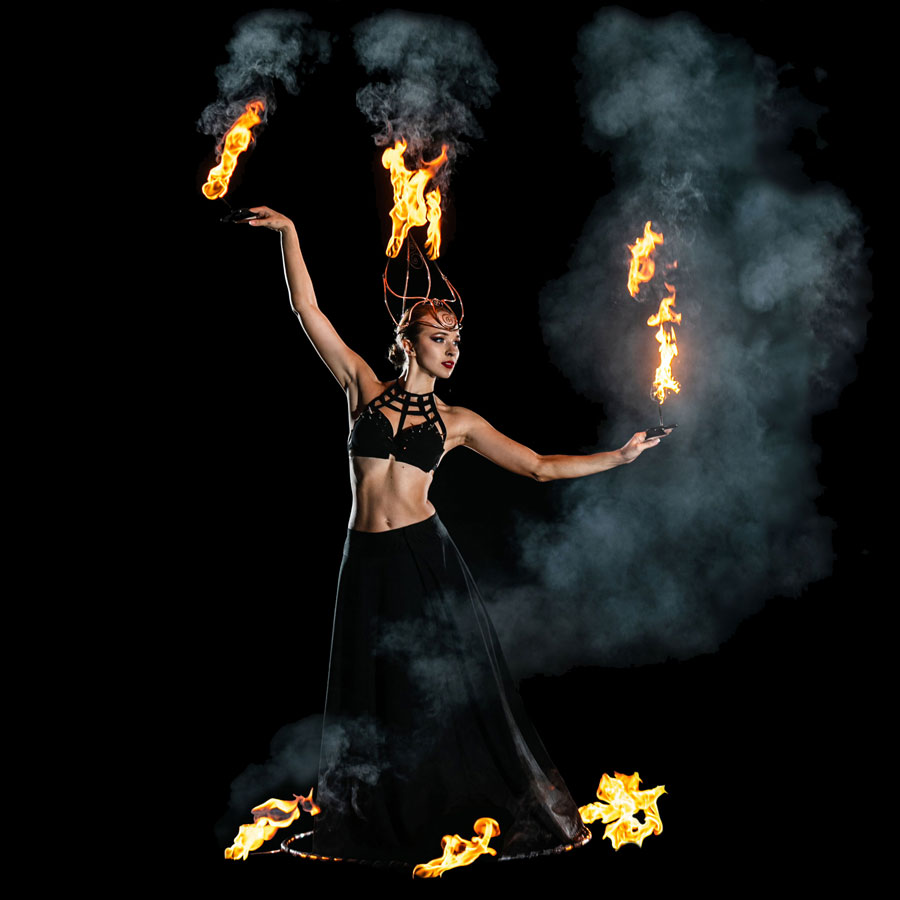 Princess hestia with fire crown, fire sirt, candles and fire umbrella