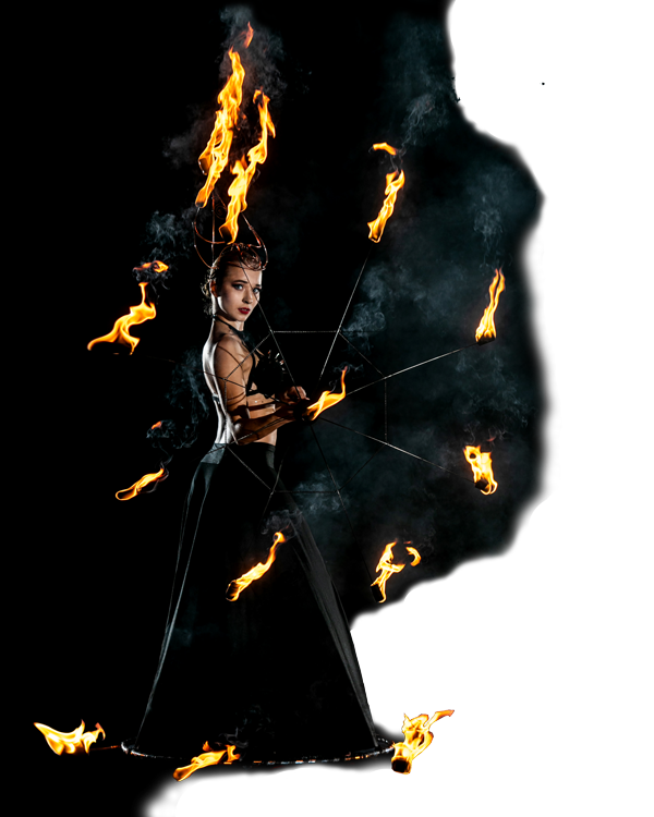 Princess hestia with fire crown, fire sirt, candles and fire umbrella