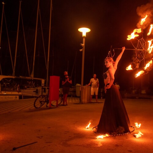 Princess hestia with fire crown, fire sirt, candles and fire umbrella
