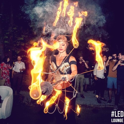 Princess hestia with fire crown, fire sirt, candles and fire umbrella