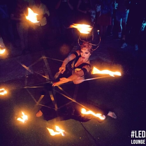 Princess hestia with fire crown, fire sirt, candles and fire umbrella